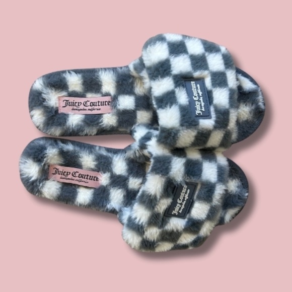 Juicy Couture Grey & White Checkered Slippers | Size 9 - Picture 5 of 5